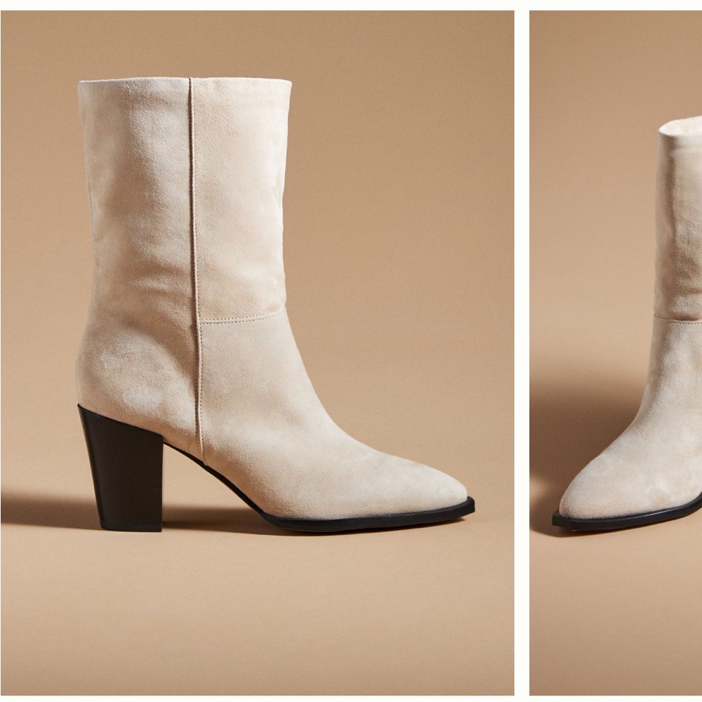 Anthropologie Cream Heeled Boots
